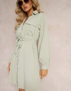 unigirl Rochie Cămașă Verde Deschis Mini Din Bumbac Zenata