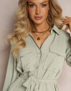 unigirl Rochie Cămașă Verde Deschis Mini Din Bumbac Zenata