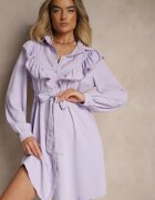 unigirl Rochie Cămașă Violetă Cloche cu Volane și Dantelă Naik