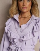 unigirl Rochie Cămașă Violetă Cloche cu Volane și Dantelă Naik