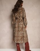 unigirl Rochie Camisieră Maro cu Vâscoză cu Cordon Legat cu Imprimeu Leopard Raidra