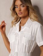 unigirl Rochie Cloș Albă cu Centură în Talie Vimalise