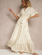 unigirl Rochie cloș bej Boho din viscoză decorată cu broderie și șnur Falvania