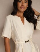 unigirl Rochie Cloș Bej din In și Viscoză cu Cordon cu Cataramă Linoretia