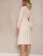 unigirl Rochie Clos Bej din Viscoză Decorată cu Broderie și Cordon Legat Elvania