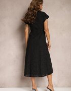 unigirl Rochie Cloș Tip Cămașă Neagră din Bumbac cu Decor Ajurat și Cureaua Ilosofia