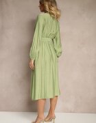 unigirl Rochie Cloș Verde din Viscoză Decorată cu Broderie și cu Centură cu Legare Elvania
