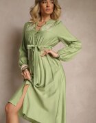 unigirl Rochie Cloș Verde din Viscoză Decorată cu Broderie și cu Centură cu Legare Elvania