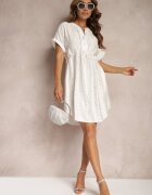 unigirl Rochie cutie albă cu șnur în talie și decorată cu zirconii Quilefia