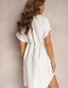 unigirl Rochie cutie albă cu șnur în talie și decorată cu zirconii Quilefia