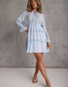 unigirl Rochie de vară din vâscoză vaporoasă cu volane și tip cravată Thalania Albastru deschis