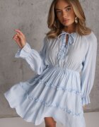unigirl Rochie de vară din vâscoză vaporoasă cu volane și tip cravată Thalania Albastru deschis