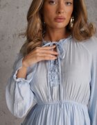 unigirl Rochie de vară din vâscoză vaporoasă cu volane și tip cravată Thalania Albastru deschis