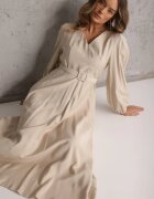 unigirl Rochie Evazată Bej din Viscoză cu Centură cu Cataramă Orille