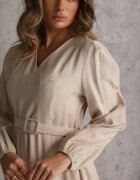 unigirl Rochie Evazată Bej din Viscoză cu Centură cu Cataramă Orille