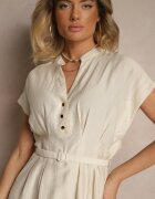 unigirl Rochie Evazată Bej din Viscoză cu Centură Închisă cu Capse Seporine