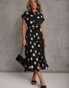 unigirl Rochie evazată din viscoză cu croi retro de cămașă cu puncte Cosmeos Neagră