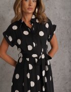 unigirl Rochie evazată din viscoză cu croi retro de cămașă cu puncte Cosmeos Neagră