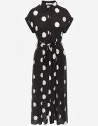 unigirl Rochie evazată din viscoză cu croi retro de cămașă cu puncte Cosmeos Neagră