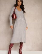 unigirl Rochie Evazată Gri cu Viscoză Imitație de Buzunare și nasturi Izadria