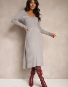unigirl Rochie Evazată Gri cu Viscoză Imitație de Buzunare și nasturi Izadria