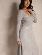 unigirl Rochie Evazată Gri cu Viscoză Imitație de Buzunare și nasturi Izadria