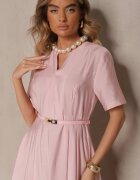 unigirl Rochie Evazată Roz din in și viscoză cu curea cu cataramă Linoretia