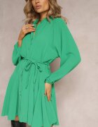 unigirl Rochie Evazată Tip Cămașă Verde cu Curea Javiana