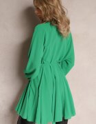 unigirl Rochie Evazată Tip Cămașă Verde cu Curea Javiana