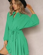 unigirl Rochie Evazată Tip Cămașă Verde cu Curea Javiana