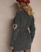 unigirl Rochie Gri închisă Tip pulover cu lână decorată cu zirconii curea și decupaje Zolida