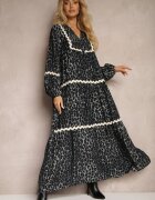unigirl Rochie Gri leopard Evazată Decorată cu Borduri Ondulate Zetilaine
