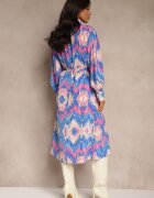 unigirl Rochie Midi Albastru-Roz cu croială de cămașă decorată cu model în stil etno Thailven