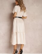 unigirl Rochie Midi Bej cu Volan Decorativ și Curea Suplimentară din Imitație de Piele Charlotona