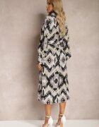 unigirl Rochie Midi Negru-Gri cu croială tip cămașă decorată cu model în stil etno Thailven