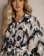 unigirl Rochie Midi Negru-Gri cu croială tip cămașă decorată cu model în stil etno Thailven