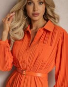 unigirl Rochie Midi Rozkloszată Portocalie cu nasturi și curea cu pliuri Lathori