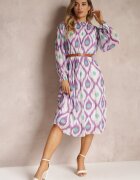 unigirl Rochie Mov Decorată cu Model și Plisare cu Cureaua Inclusă Bertina
