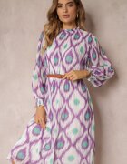 unigirl Rochie Mov Decorată cu Model și Plisare cu Cureaua Inclusă Bertina