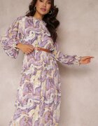 unigirl Rochie Mov Plisată Midi cu mânecă lungă și curea cu cataramă Lizeta