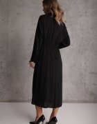 unigirl Rochie Neagra camasa din Vascoza cu Drapaj Asimetric si Nasture Hetasa