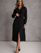 unigirl Rochie Neagra camasa din Vascoza cu Drapaj Asimetric si Nasture Hetasa
