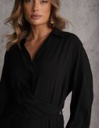unigirl Rochie Neagra camasa din Vascoza cu Drapaj Asimetric si Nasture Hetasa