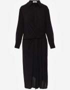unigirl Rochie Neagra camasa din Vascoza cu Drapaj Asimetric si Nasture Hetasa