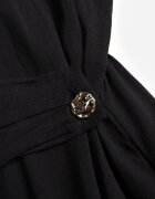 unigirl Rochie Neagra camasa din Vascoza cu Drapaj Asimetric si Nasture Hetasa