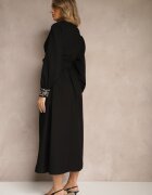 unigirl Rochie Neagră Cloș cu Viscoză Decorată cu Broderie și Legată în Talie Ninalisa