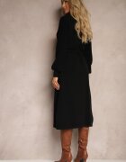 unigirl Rochie Neagră cu adaos de Vâscoză cu curea și mâneci decorative Daiviane