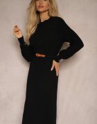 unigirl Rochie Neagră cu adaos de Vâscoză cu curea și mâneci decorative Daiviane