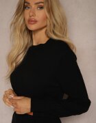 unigirl Rochie Neagră cu adaos de Vâscoză cu curea și mâneci decorative Daiviane