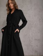 unigirl Rochie neagră din viscoză cu croială de cămașă cu cordon legat Rissanni
